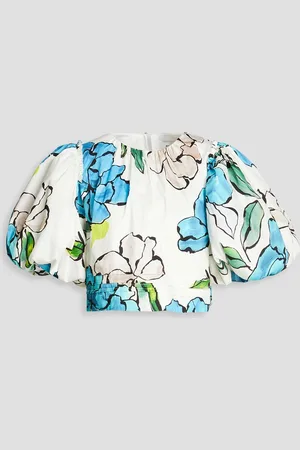 AJE Ney Oberteil aus Baumwollpopeline mit floralem Print - Blau - UK 16