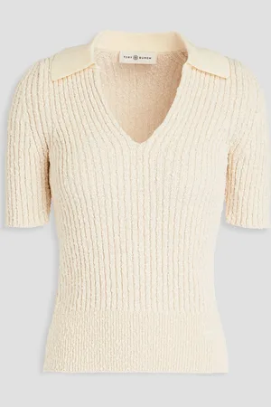 Tory Burch Poloshirt aus geripptem Bouclé-Strick aus Baumwolle - Weiß - XL