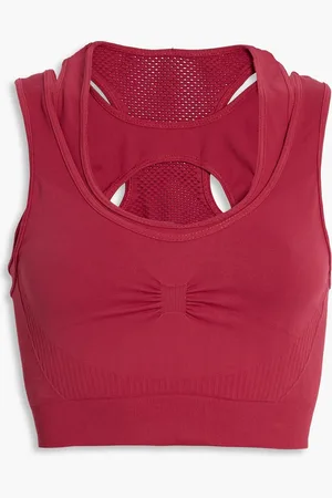 Koral Roxy Cropped Sport-BH mit Mesh-Einsätzen und Raffungen - Burgunderrot - M