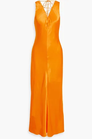 Frame Maxikleid aus glänzendem Jacquard mit Schnürung - Gelb - L
