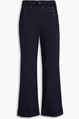 Tory Burch Hose mit weitem Bein aus Baumwoll-Twill mit Zierknöpfen - Blau - US 2