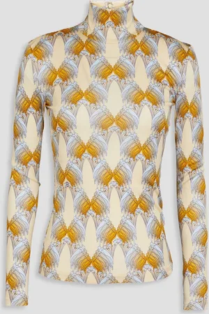 Tory Burch Bedrucktes Rollkragenoberteil aus glänzendem Jersey - Weiß - XS