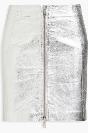 Envelope1976 Minirock aus Leder in Knitteroptik mit Metallic-Effekt - Metallic - FR 42
