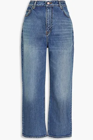 Ganni Cropped Jeans mit geradem Bein in ausgewaschener Optik - Blau - 32W-32L