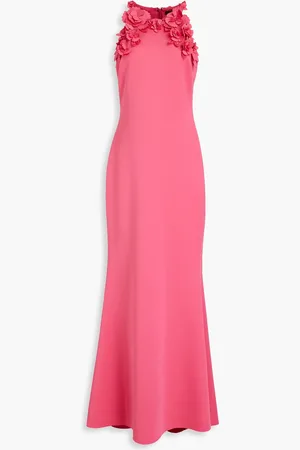 Badgley Mischka Robe aus Scuba mit floralen Applikationen - - US 14