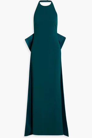 Badgley Mischka Neckholder-Robe aus Scuba mit Schleife - Blau - US 14
