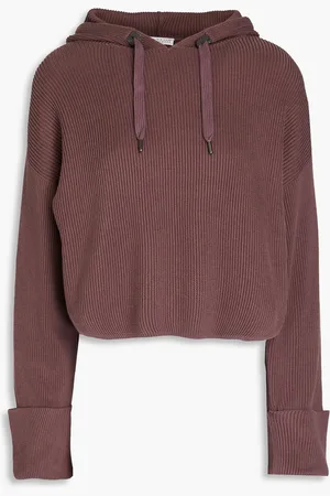 Brunello Cucinelli Cropped Hoodie aus Baumwolle mit Zierperlen - Burgunderrot - M