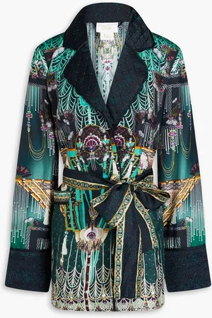 Camilla Bedruckte Jacke aus Seiden-Twill und Satin mit Verzierung - Grün - XS