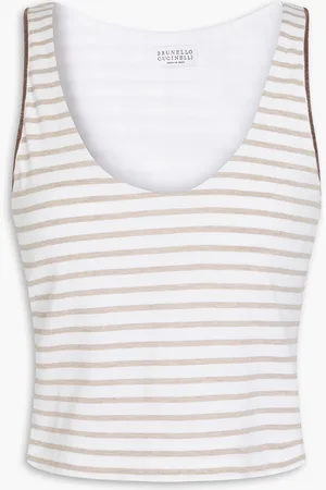 Brunello Cucinelli Tanktop aus Baumwoll-Jersey mit Zierperlen und Streifen - Neutral - XL