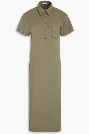 Brunello Cucinelli Midikleid aus Jersey aus einer Baumwollmischung mit Zierperlen - Grün - M