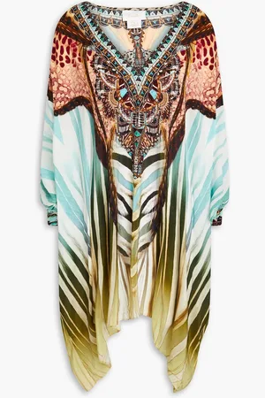 Camilla Bedruckter Kaftan aus Crêpe de Chine aus Seide mit Kristallverzierung - - ONESIZE