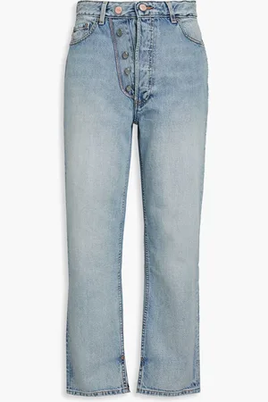 Ganni Hoch sitzende Jeans mit geradem Bein in ausgewaschener Optik - Blau - 32W-32L