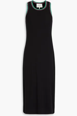 Frame Midikleid aus geripptem Jersey mit Häkelspitzenbesatz - - M