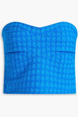 Sandro Schulterfreies Cropped Oberteil aus Bouclé-Tweed - Blau - 3