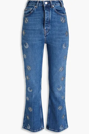 Maje Hoch sitzende Schlagjeans mit Nieten - Blau - FR 34