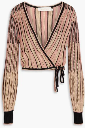 ZIMMERMANN Cropped Wickel-Cardigan aus einer Baumwollmischung in Pointelle-Strick mit Streifen - Pink - 0