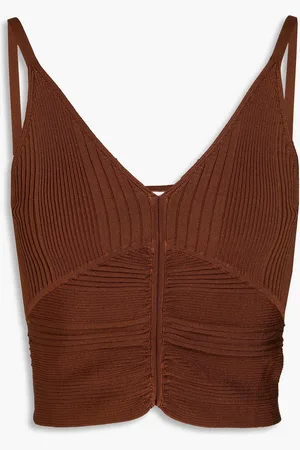 Sandro Cropped Oberteil aus Rippstrick mit Raffungen - Braun - 3