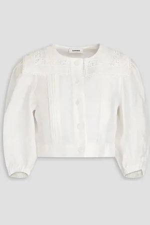 Sandro Cropped Oberteil aus Gaze mit Guipure-Spitzenbesatz - - 4