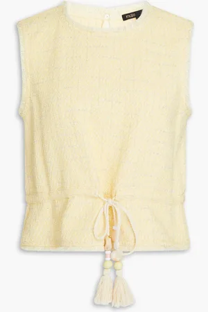 Maje Metallic cotton-blend bouclé-tweed top - Gelb - 4