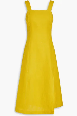 Casa Raki Teresa Midikleid aus Leinen - Gelb - S