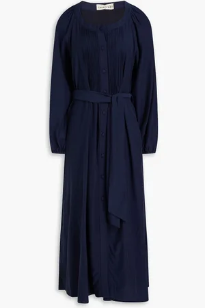 Casa Raki Felicia Midikleid aus Cupro mit Biesen - Blau - M