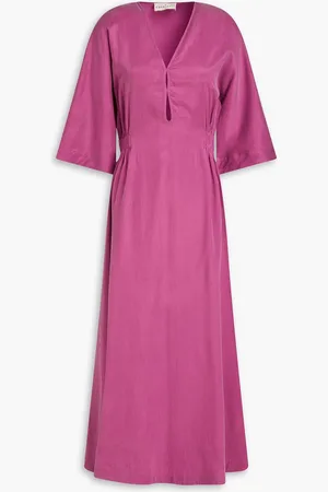 Casa Raki Candela Midikleid aus Cupro mit Raffungen und Cut-outs - Lila - XS