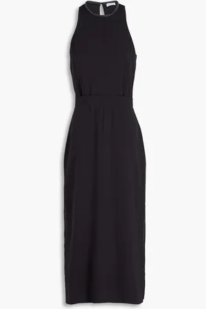 Brunello Cucinelli Midikleid aus Crêpe de Chine aus Seide mit Zierperlen - Grau - M