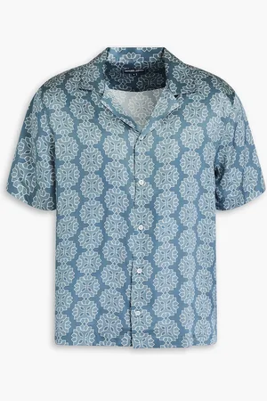Frescobol Carioca Roberto bedrucktes Hemd aus Seidensatin - Blau - L