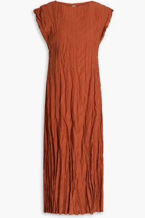 Totême Plissiertes Midikleid aus vorgewaschener Seide in Knitteroptik - Rot - FR 32