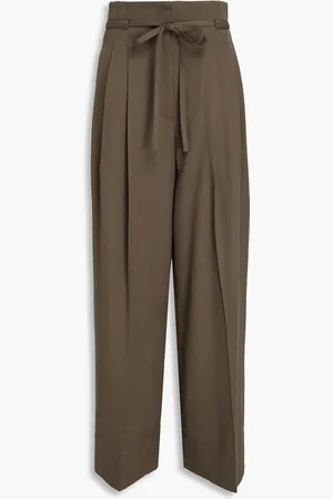 3.1 Phillip Lim Hose mit weitem Bein aus Woll-Twill mit Falten - Grün - US 2