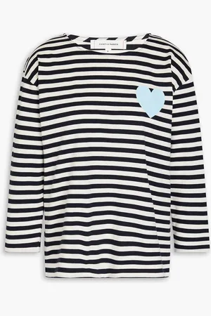 Chinti & Parker Gestreiftes Oberteil aus Baumwoll-Jersey mit Stickereien - Blau - XS