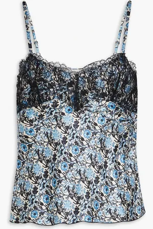 Sandro Floral-print satin-twill and corded lace camisole - Blau - 0