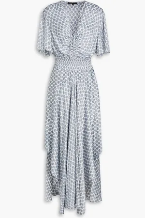 Maje Asymmetrisches Maxikleid aus Satin mit Print und Raffung - Blau - FR 36