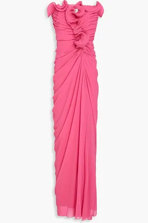 Badgley Mischka Trägerlose Robe aus Chiffon mit Rüschen - - US 8
