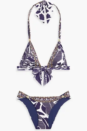Camilla Triangel-Bikini mit Print und Verzierung - Blau - XS