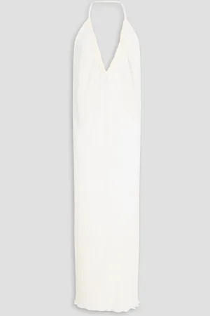 BITE Plissiertes Neckholder-Midikleid aus Organza aus einer Baumwoll-Seidenmischung - Weiß - UK 10