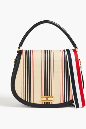 Thom Browne Tote Bag aus strukturiertem Leder und Jacquard mit Streifen - Blau - OneSize