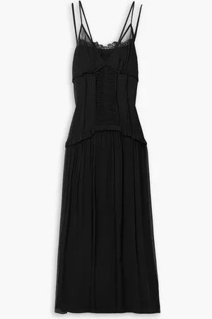 Jason Wu Maxikleid aus Seidenkrepon mit Spitzenbesatz und Raffungen - - US 0