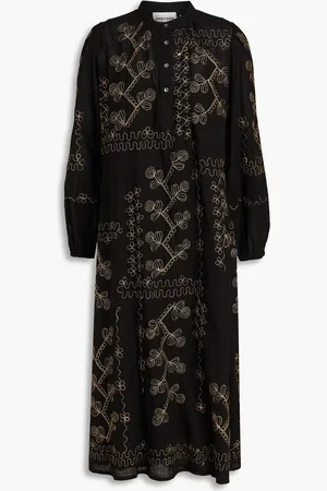Antik Batik Oriane Midikleid aus Baumwollgaze mit Stickereien und Metallic-Effekt - - FR 40