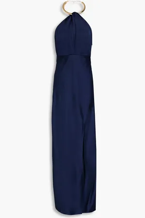 Nicholas Neckholder-Maxikleid aus Satin mit Verzierung - Blau - US 6