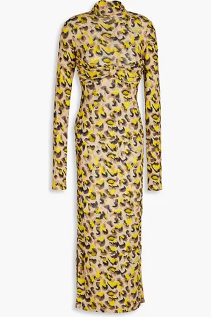 Nanushka Midikleid aus Jersey mit Leopardenprint, Rollkragen und Knotendetail - - XS