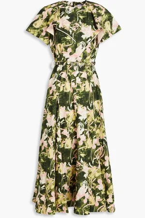 3.1 Phillip Lim Midikleid aus Baumwollpopeline mit Print und Rüschen - Grün - US 0