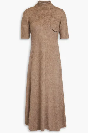 Brunello Cucinelli Midikleid aus gebürstetem Strick mit Zierperlen - Neutral - XXL