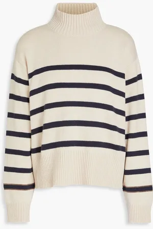 Brunello Cucinelli Rollkragenpullover aus Kaschmir mit Zierperlen und Streifen - Neutral - M