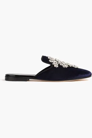 Giuseppe Zanotti Letizia Slippers aus Samt mit Kristallverzierung - Blau - EU 36