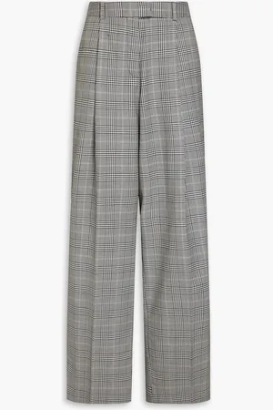 Another Tomorrow Hose mit weitem Bein aus einer Wollmischung mit Glencheck-Muster und Falten - - IT 42