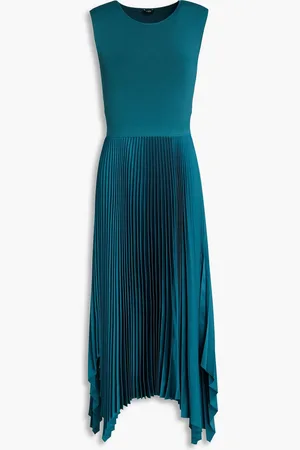 Joseph Dera asymmetrisches Midikleid aus plissiertem Satin und Stretch-Strick - Blau - FR 40