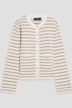 Arch4 Zoe gerippter Cardigan aus Kaschmir mit Streifen - Weiß - L