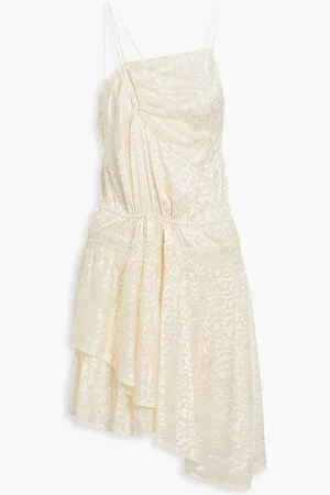 IRO Leodie asymmetrisches Kleid aus Chiffon mit Fil Coupé und Cut-outs - Weiß - FR 34