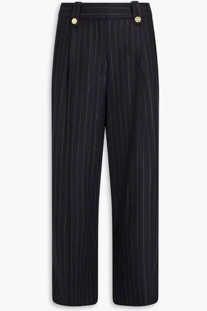3.1 Phillip Lim Cropped Hose mit weitem Bein aus Woll-Flanell mit Nadelstreifen - Blau - US 8